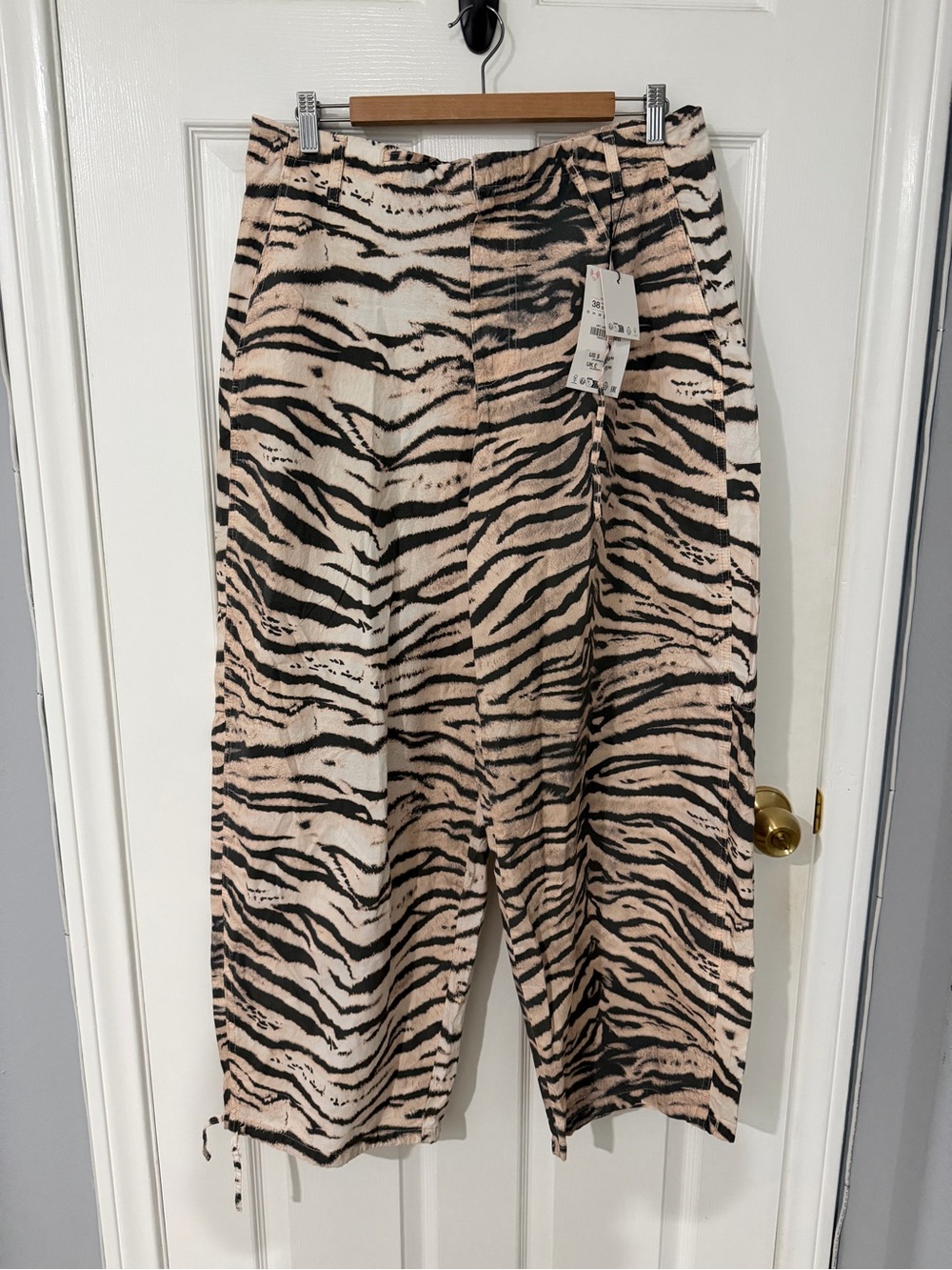 Zara Animal Print Wide Leg Drawstring Pants